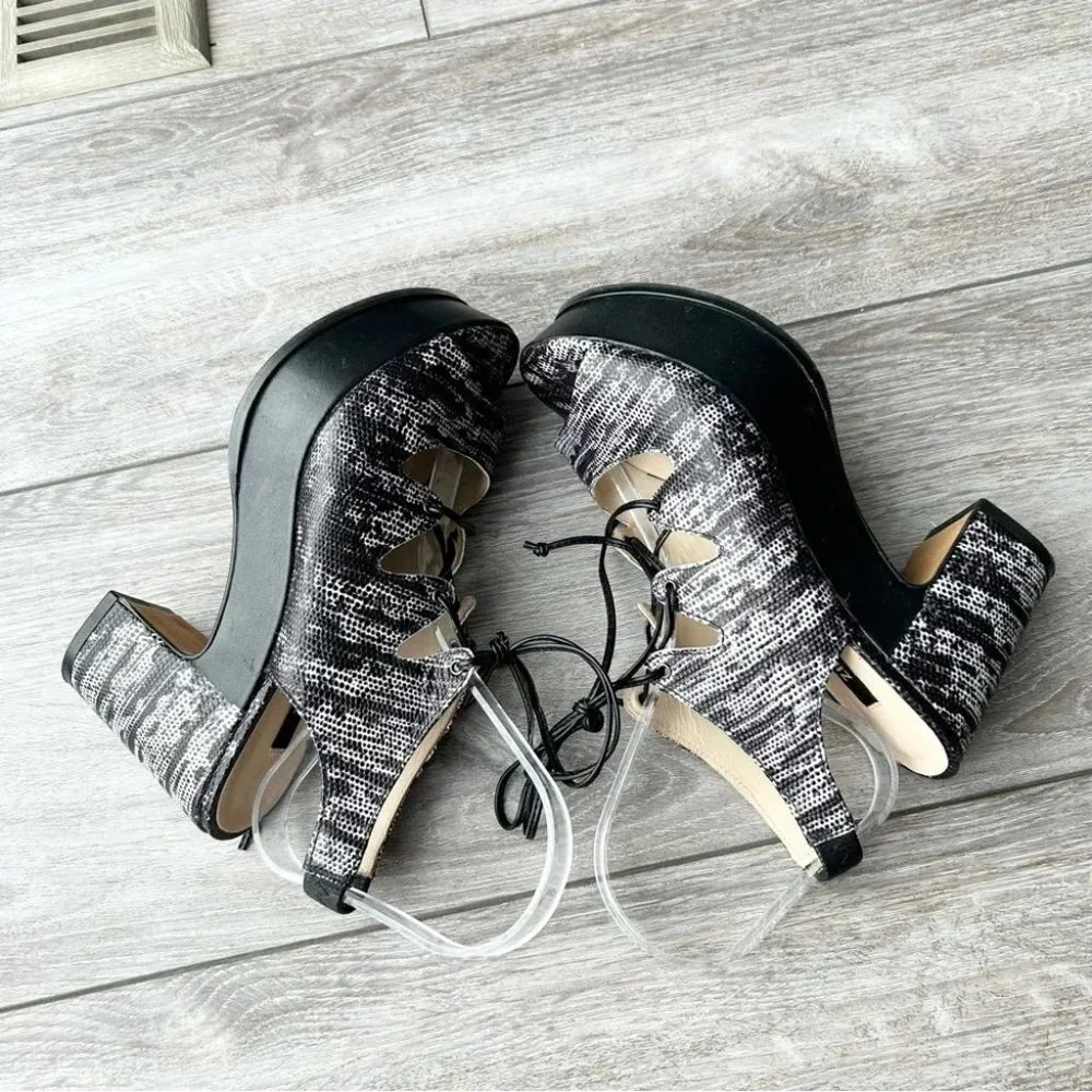 Zinda Snakeskin Chunky Heel Platform Lace Up GLADIATOR Sandals Made in Spain